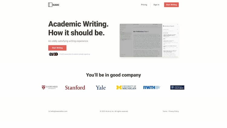 Isaac Introducing Isaac, the ultimate writing tool for students & researchers. Harness the power of AI collaboration to streamline your entire writing process. Join us in revolutionizing academic writing. Say goodbye to multiple writing tools and hello to Isaac.