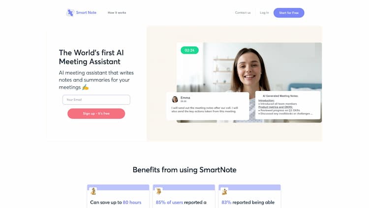 SmartNote AI Smart Note is an AI-driven note-taking software that simplifies information management for individuals and teams. Users can effortlessly find and utilize important information out of any meeting or recording.