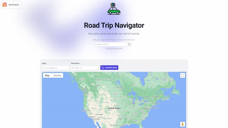 Road Trip Navigator Using GPT-4, the app is able to suggest the best route and cities to sleep in and provide directions to each one. It also uses Google Maps to provide driving directions to each stop.