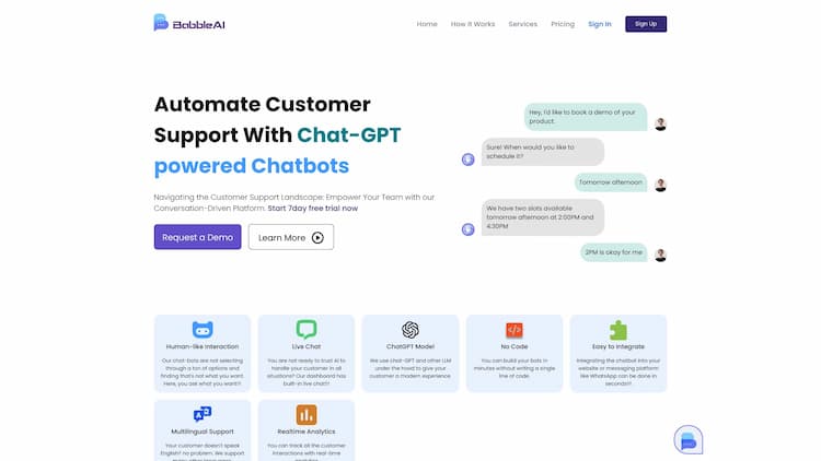 Babble AI | chat-GPT based Chatbots Babble AI helps organizations create chatbots easily with the power of Chat GPT. Get your chatbot script and improve your website's customer engagement today!