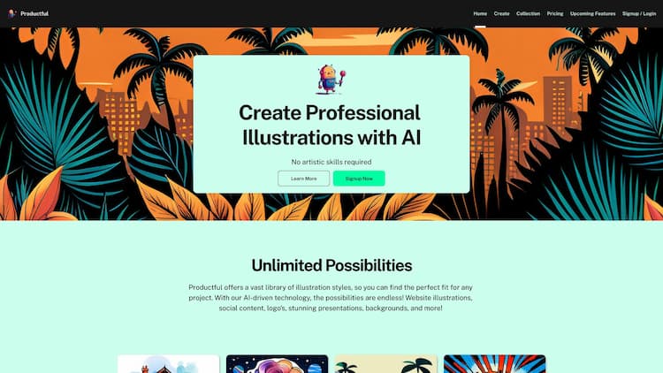 Productful We are making it easier than ever to bring your ideas to life. Content creators and website builders can easily create beautiful, eye-catching illustrations that help to enhance their work and engage their audiences.