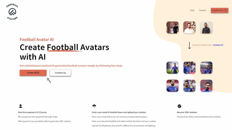 Football Avatar AI Get unlimited personalised AI generated football avatars simply by following few steps 1. One time payment. 2. Enter your email & football team and upload your photos. 3. Receive 100+ Avatars.